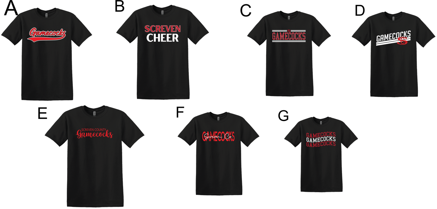 School Shirt- Gamecock Gear BLACK Shirt options *COTTON*