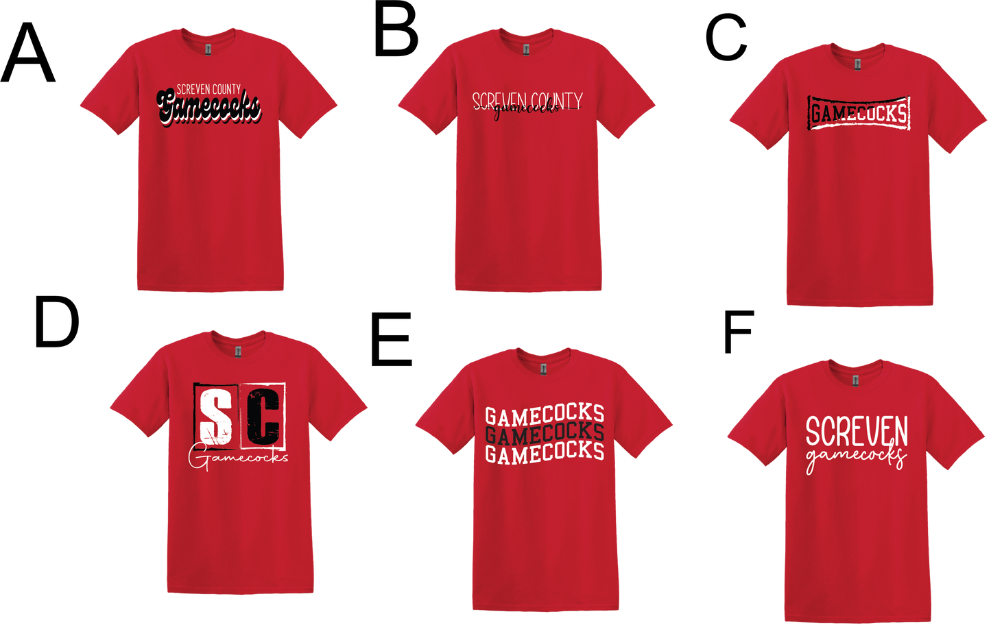 School Shirt- Gamecock Gear RED Shirt options*POLYESTER*